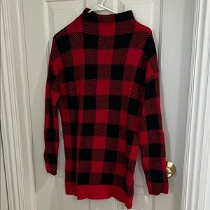 LOFT Red & Black Buffalo Plaid Turtleneck Sweater